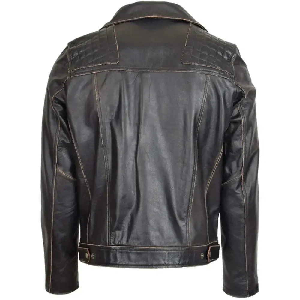 Men’s Black Retro Asymmetrical Leather Biker Jacket