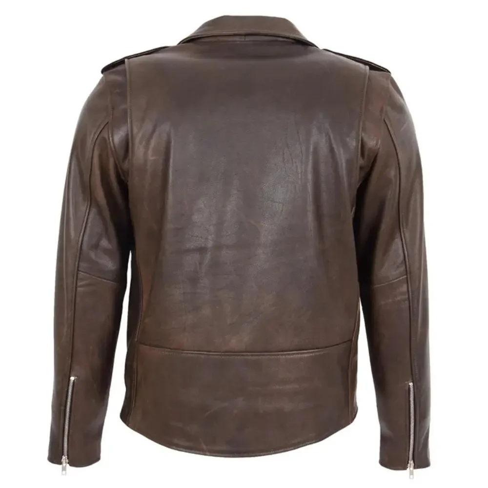 Men Brown Belted Brando Leather Biker Jacket