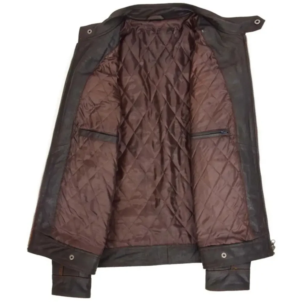 Men Brown Slim Fit Biker Leather Jacket