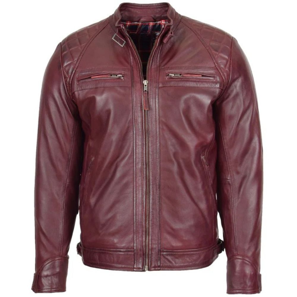 Men’s Burgundy Biker Leather Jacket