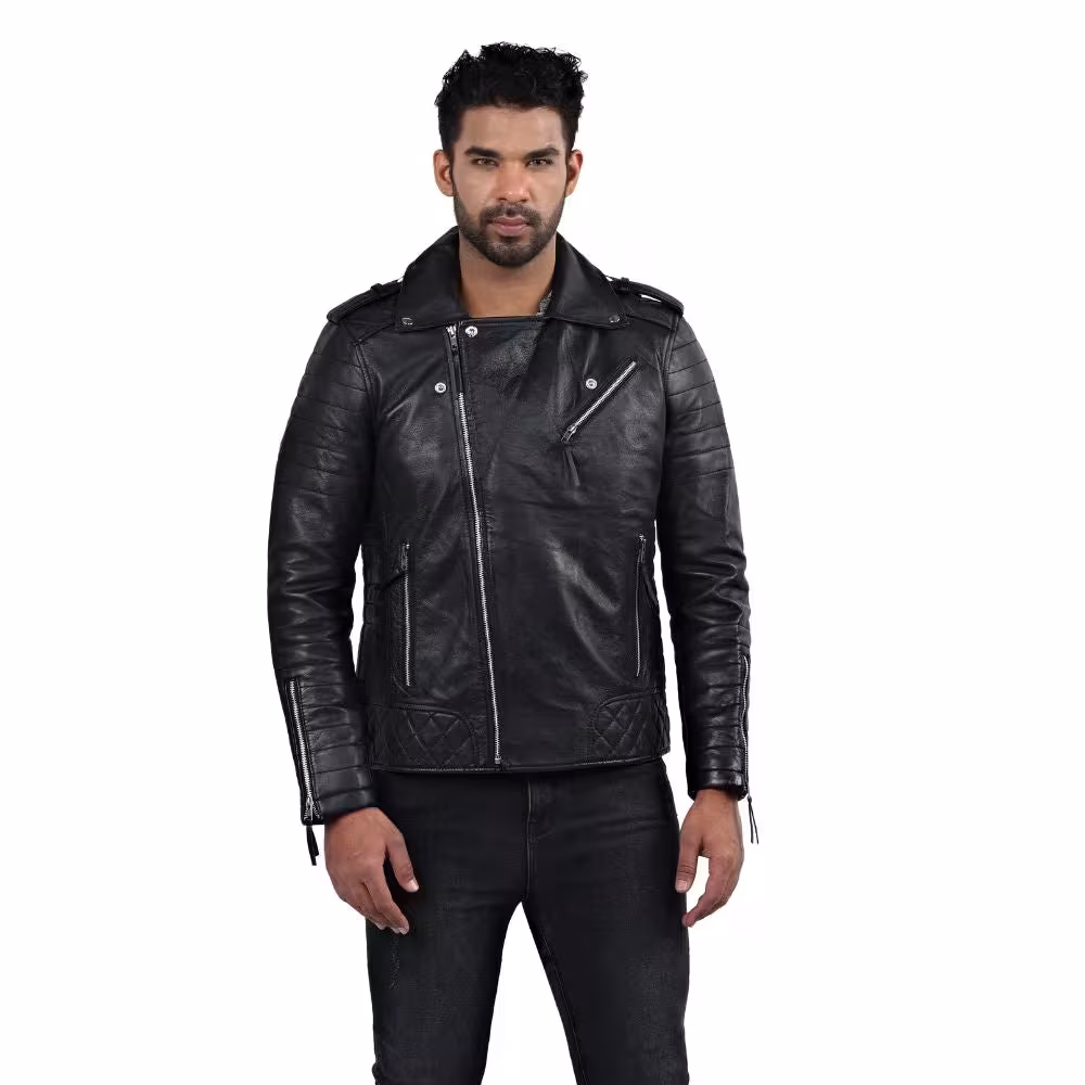 Men’s Vintage-Style Quilted Biker Leather Jacket