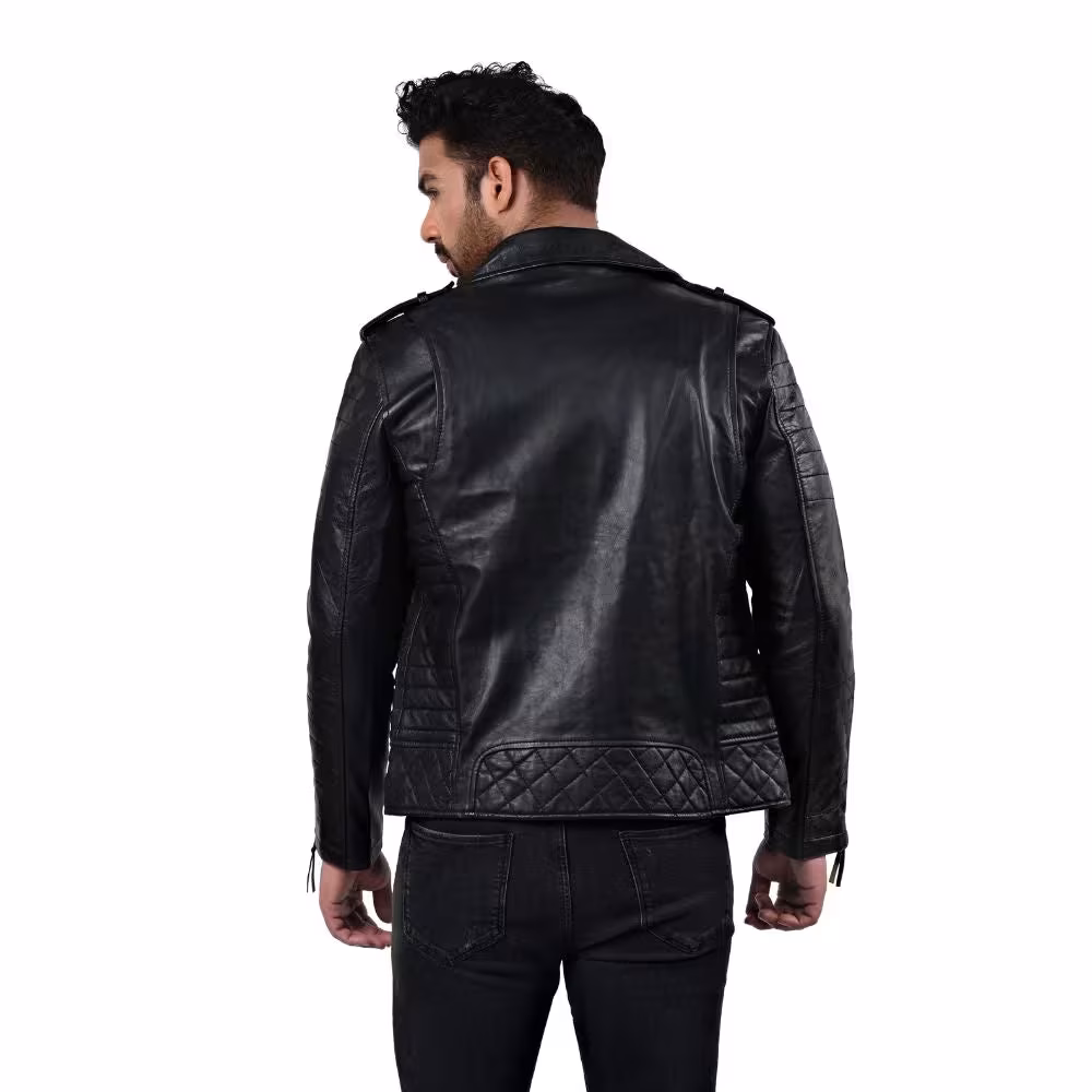 Men's Vintage-Style Quilted Biker Leather Jacket