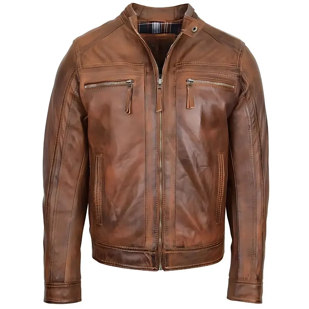 Men Vintage Brown Biker Leather Jacket