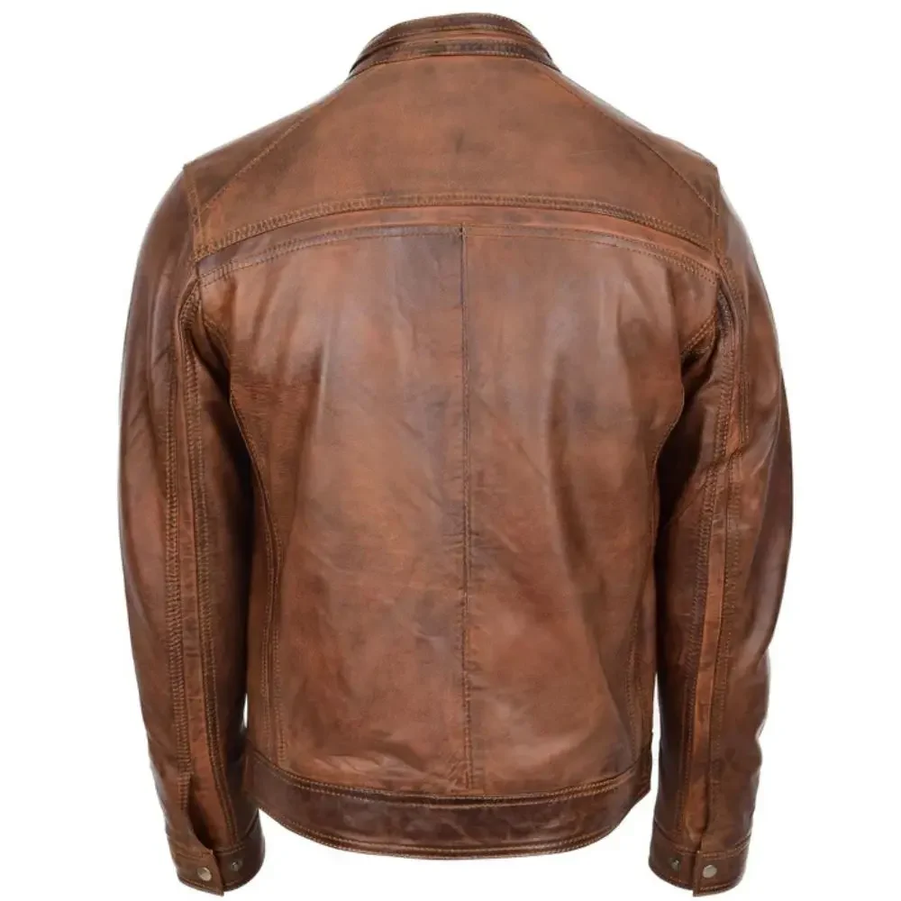 Men Vintage Brown Biker Leather Jacket
