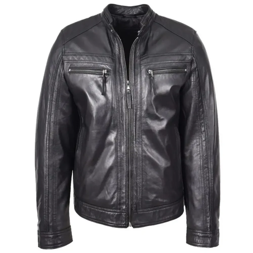 Men's Charlie Black Leather Biker Jacket