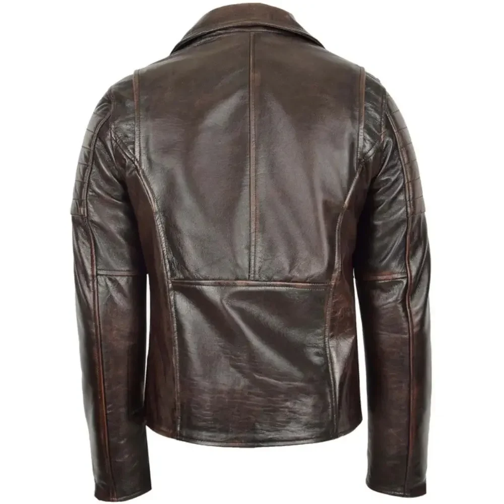 Men's Vintage Brown Asymmetrical Leather Biker Jacket