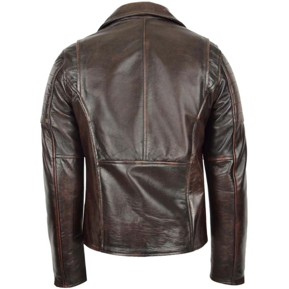 Mens Biker Dual Zip Brown Vintage Leather Jacket