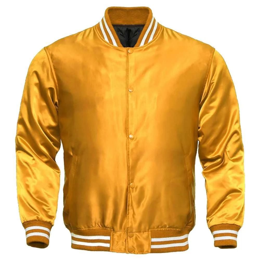 Men's Gold Satin Varsity Jacket