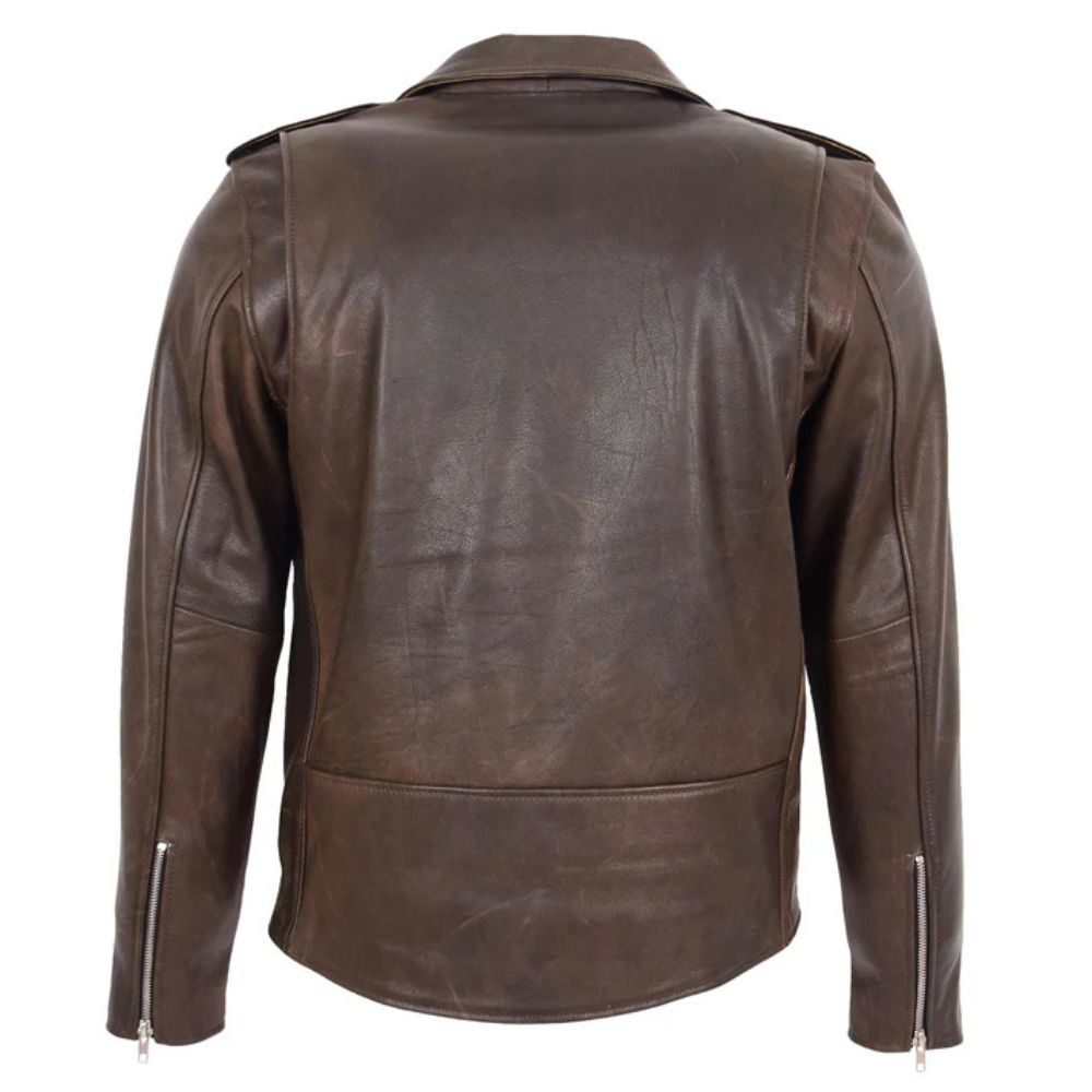 Mens Heavy Brown Leather Biker Brando Jacket