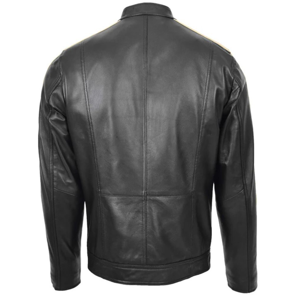 Mens Leather Biker Racing Stripes Jacket