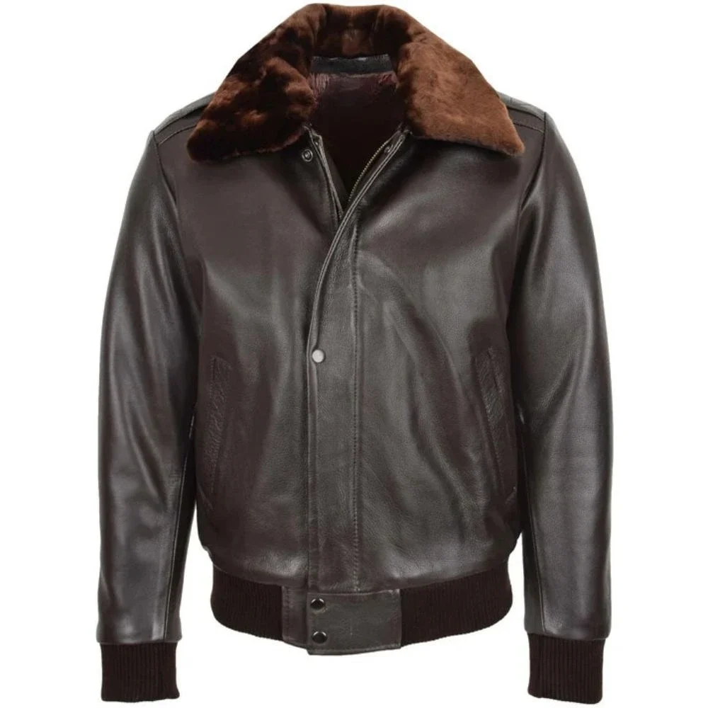 Mens Leather Brown Bomber Pilot Jacket