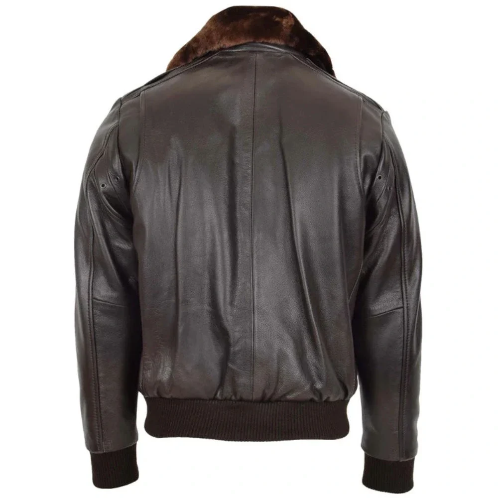 Mens Leather Brown Bomber Pilot Jacket