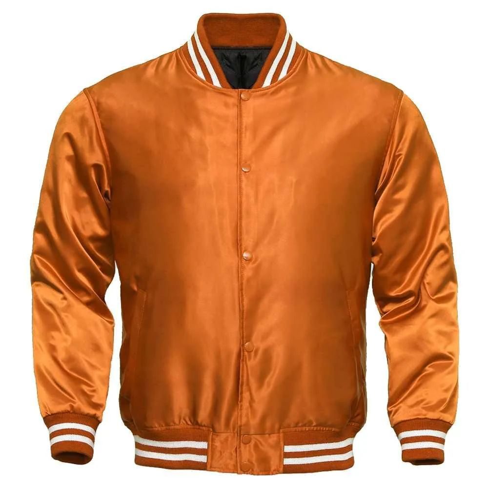 Men's Orange Satin Varsity Jacket