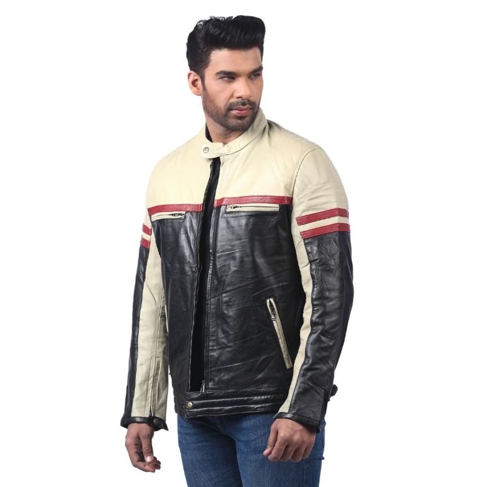 Mens Vintage Retro Motorcycle Leather Biker Jacket