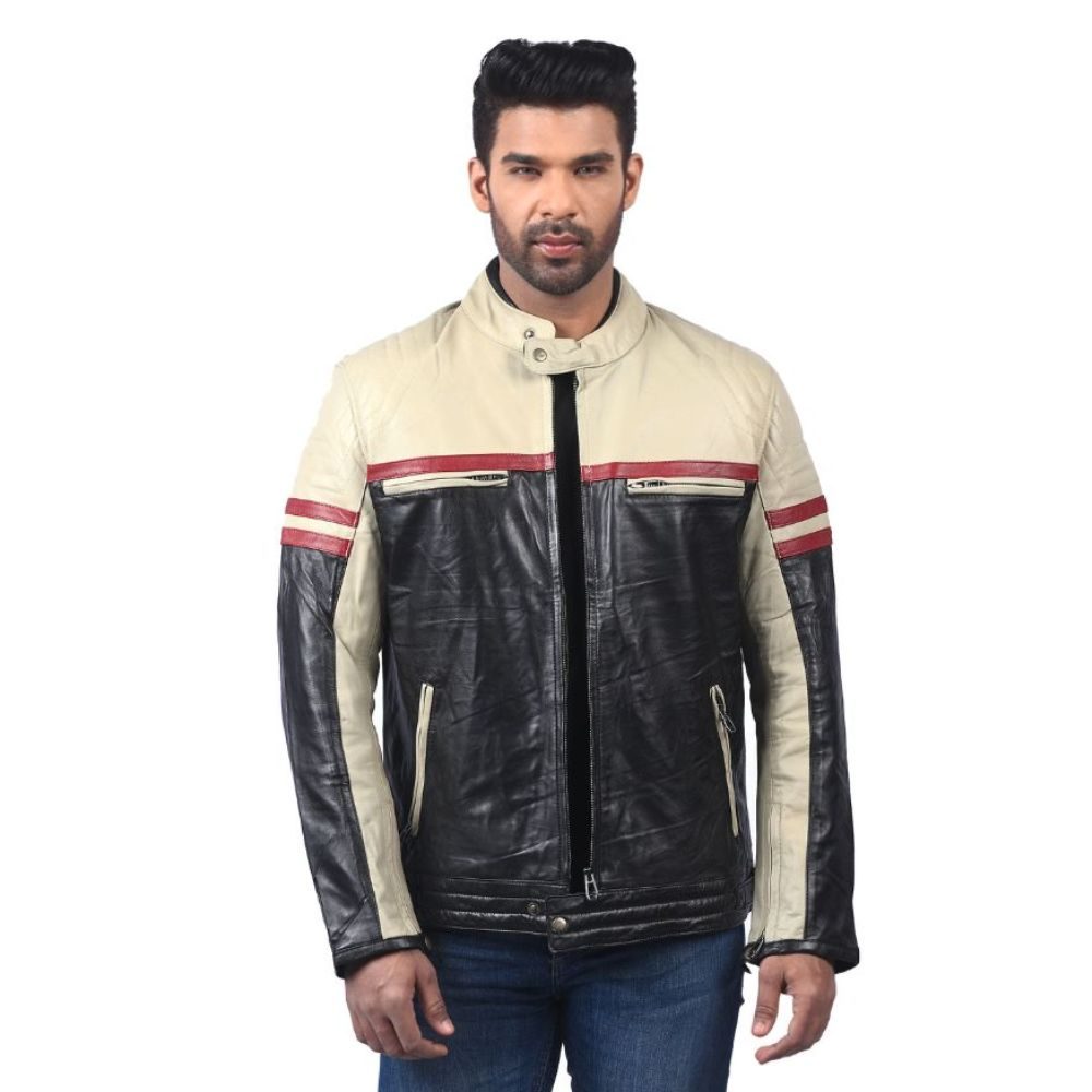 Mens Vintage Retro Motorcycle Leather Biker Jacket