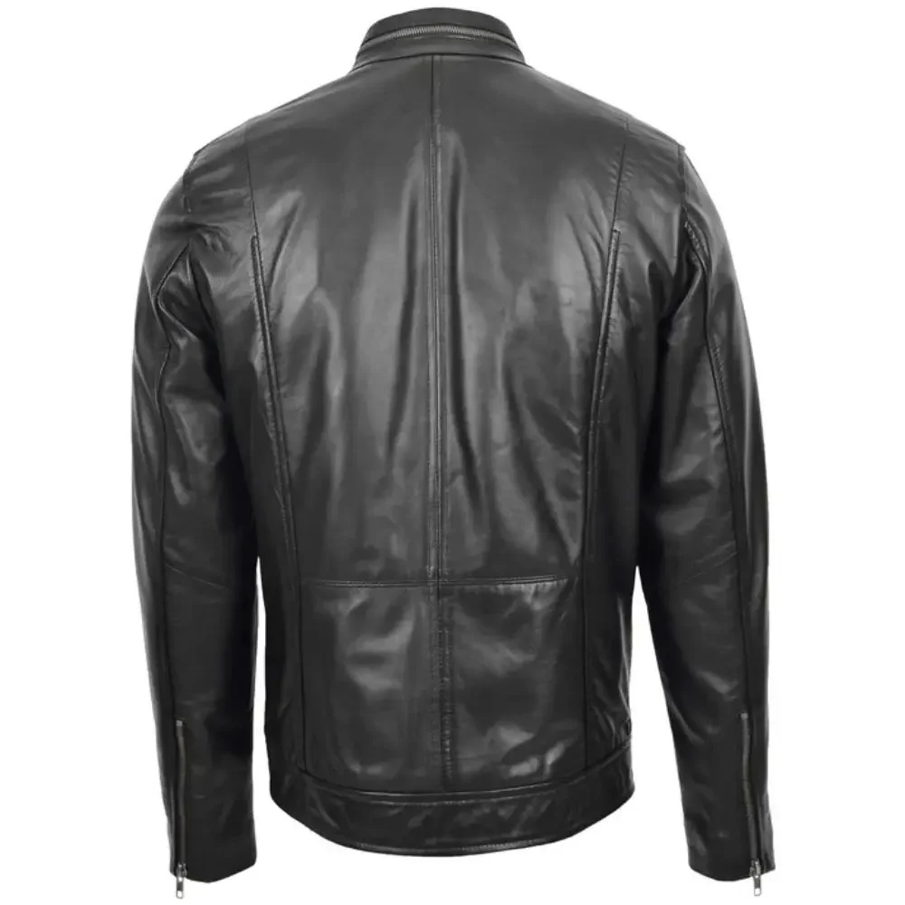 Men Black Casual Biker Leather Jacket