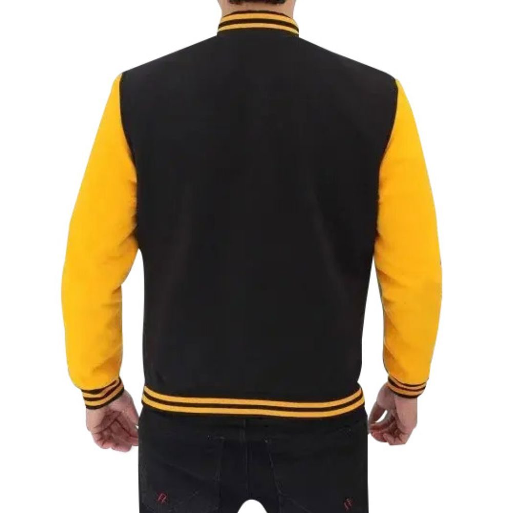 Mens Black and Yellow Varsity Jacket