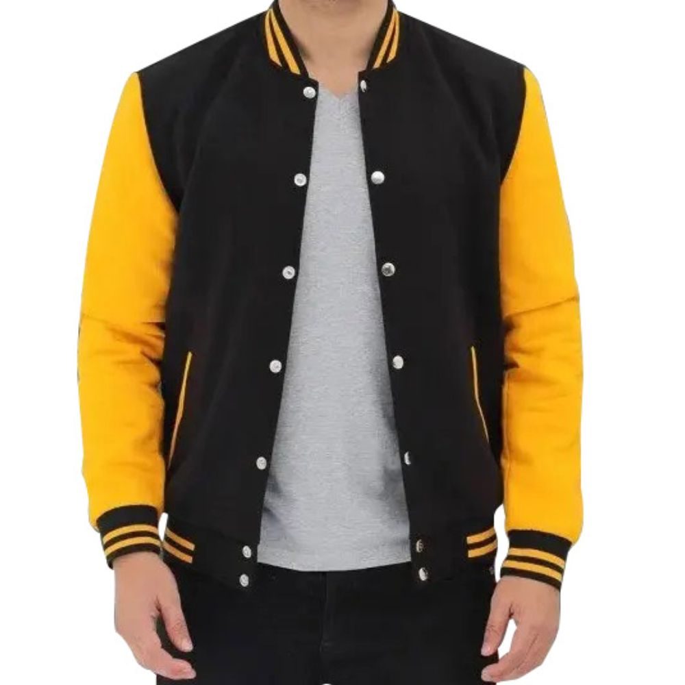 Mens Black and Yellow Varsity Jacket
