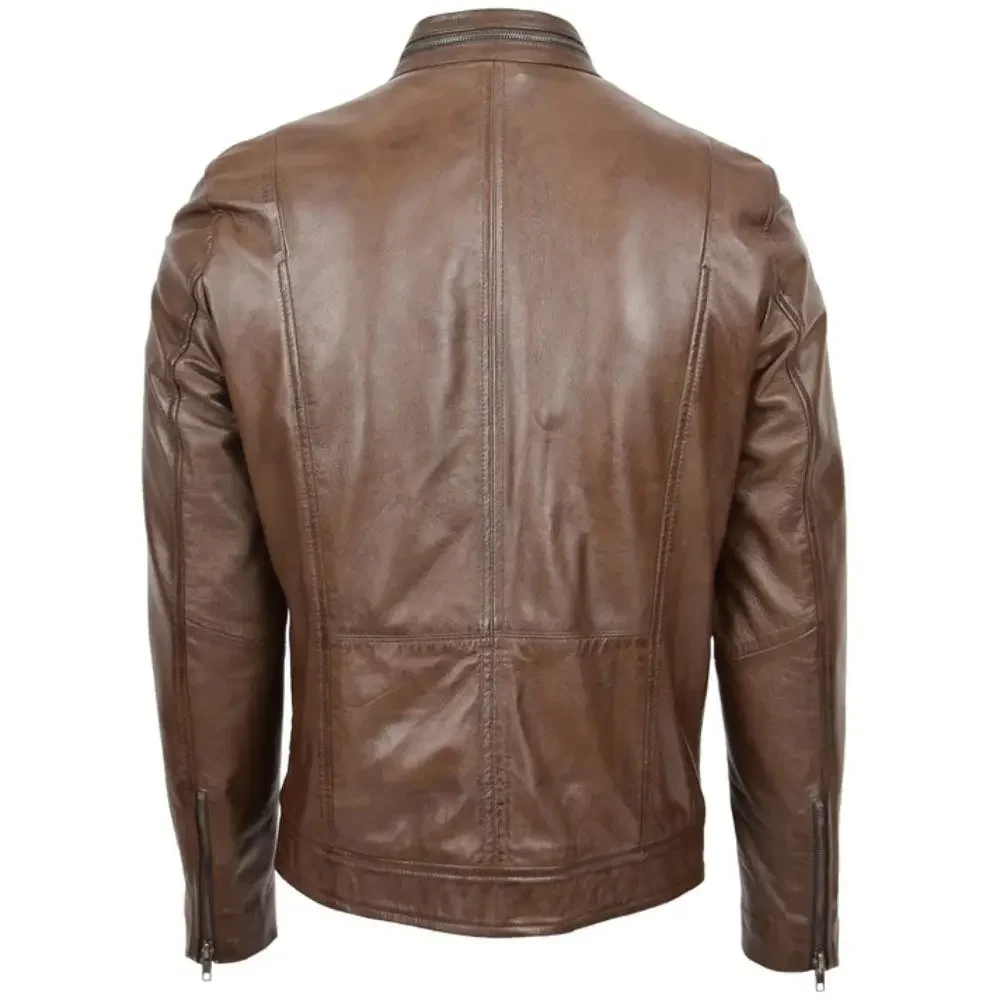 Men Brown Casual Biker Leather Jacket