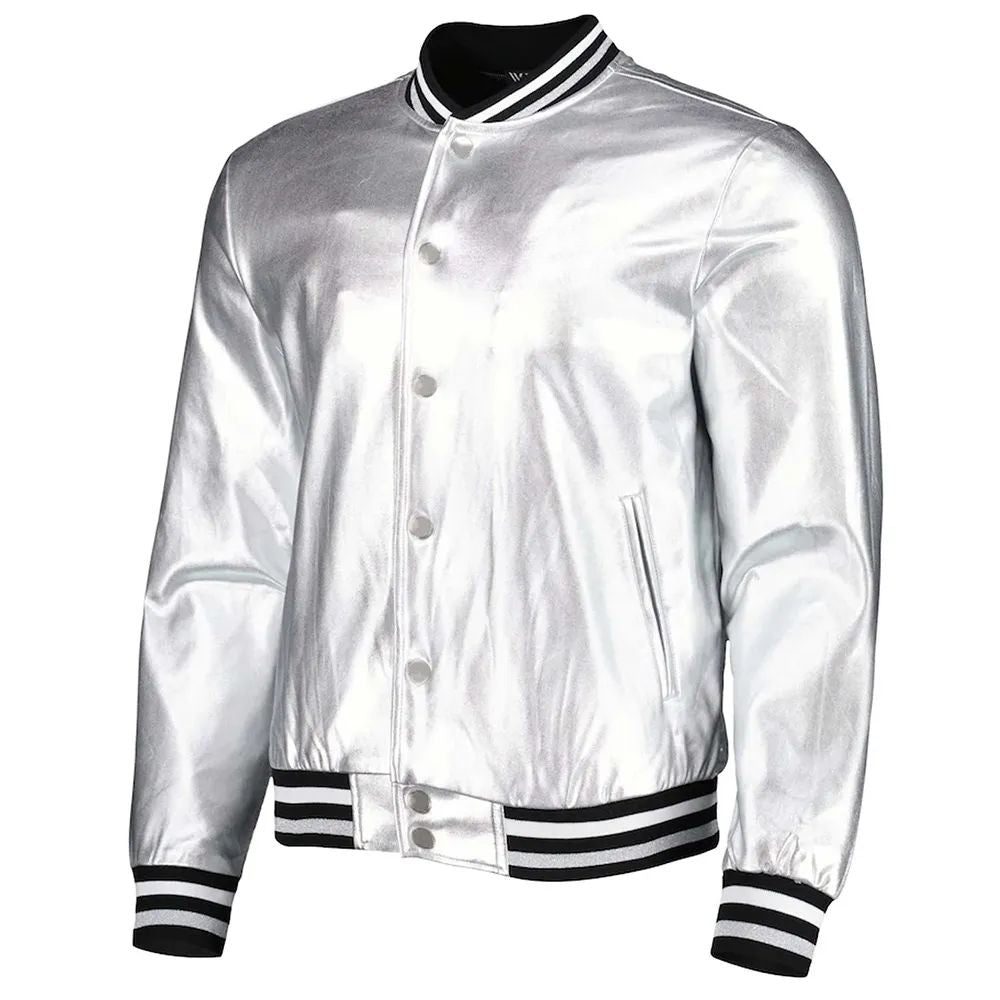 Metallic Silver Bomber Jacket