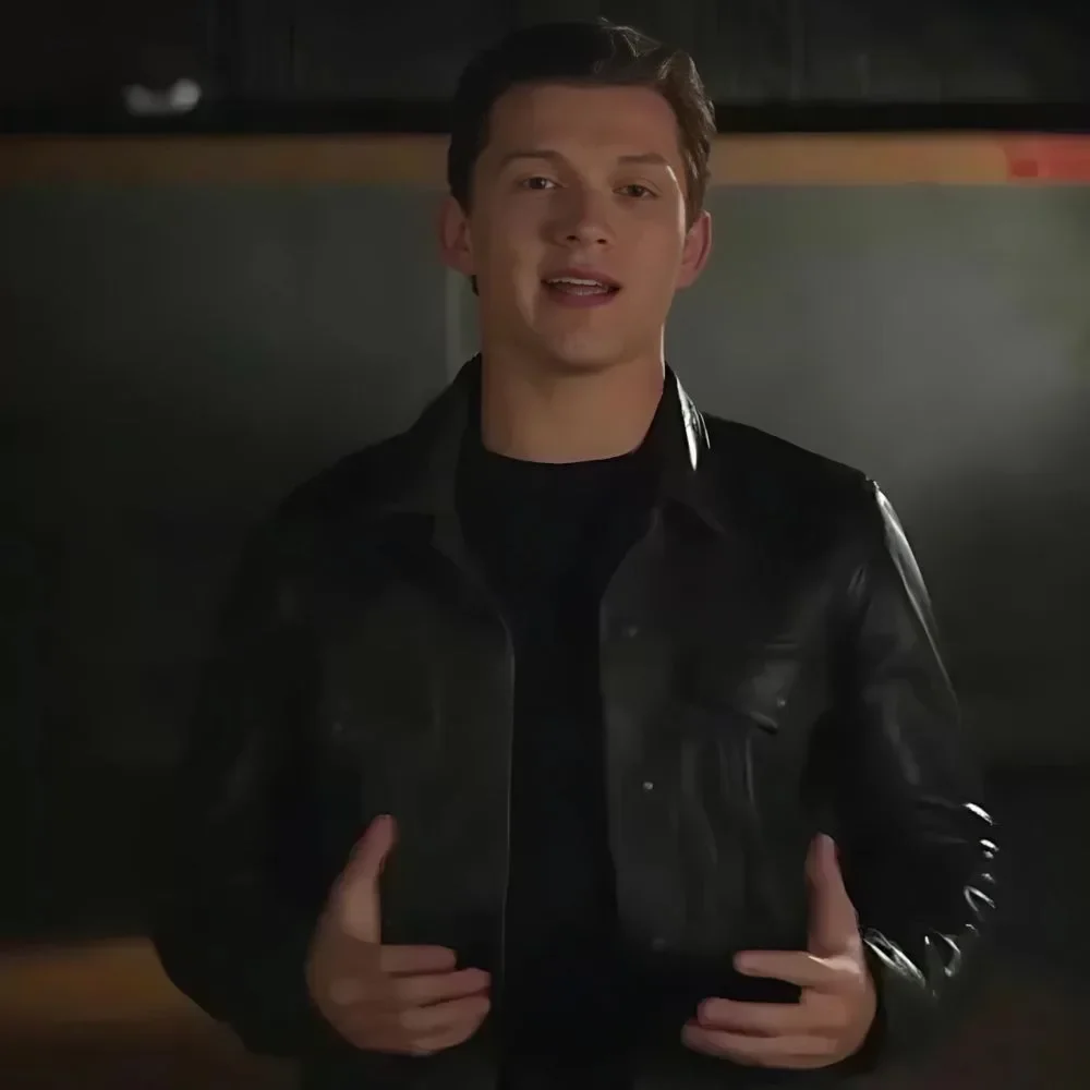 Tom Holland Uncharted Nathan Drake Black Leather Jacket