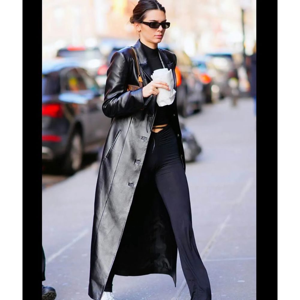 Nicole Kendall Jenner Black Leather Coat (2)