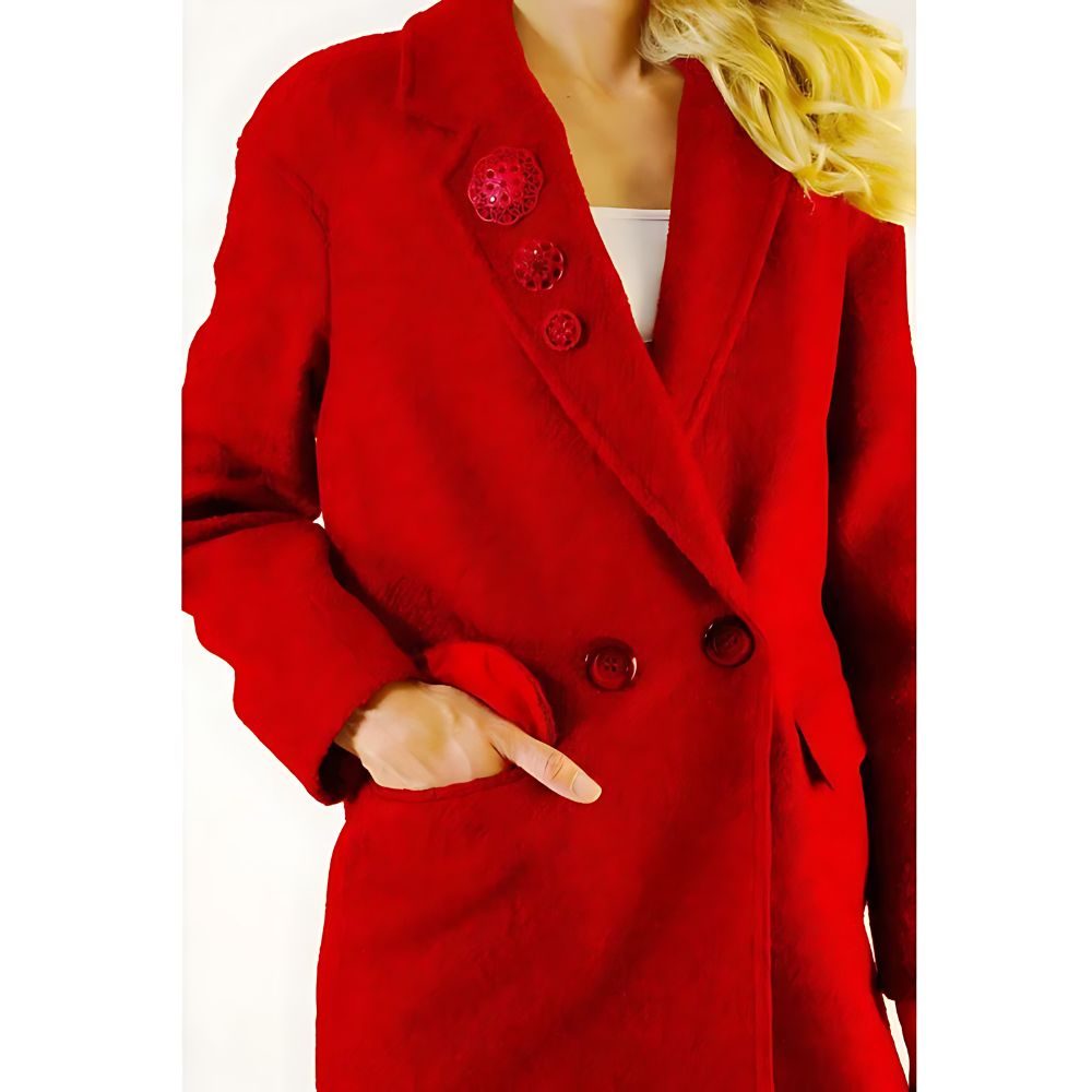 Red Boucle Double Breasted Red Wool Coat