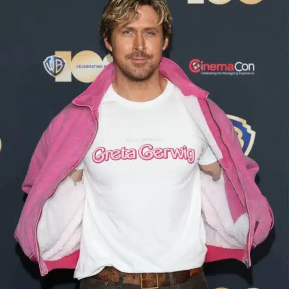 Ryan Gosling Pink Bomber Leather Jacket