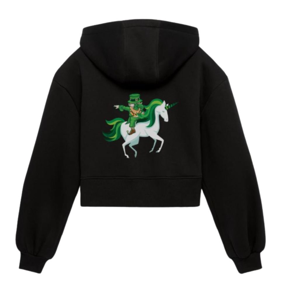St. Patrick's Unicorn Dab leprechaun Women Cropped Hoodie