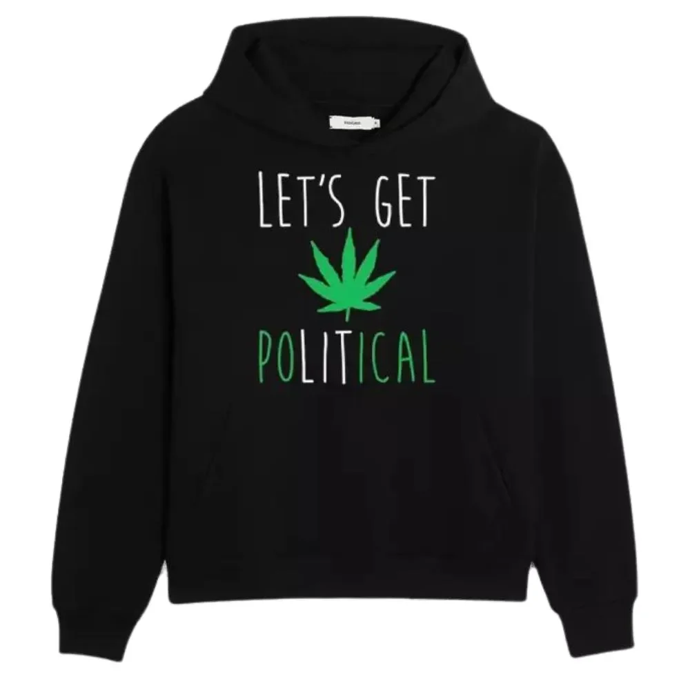 Unisex Black Let's Get Political Weed Hoodie