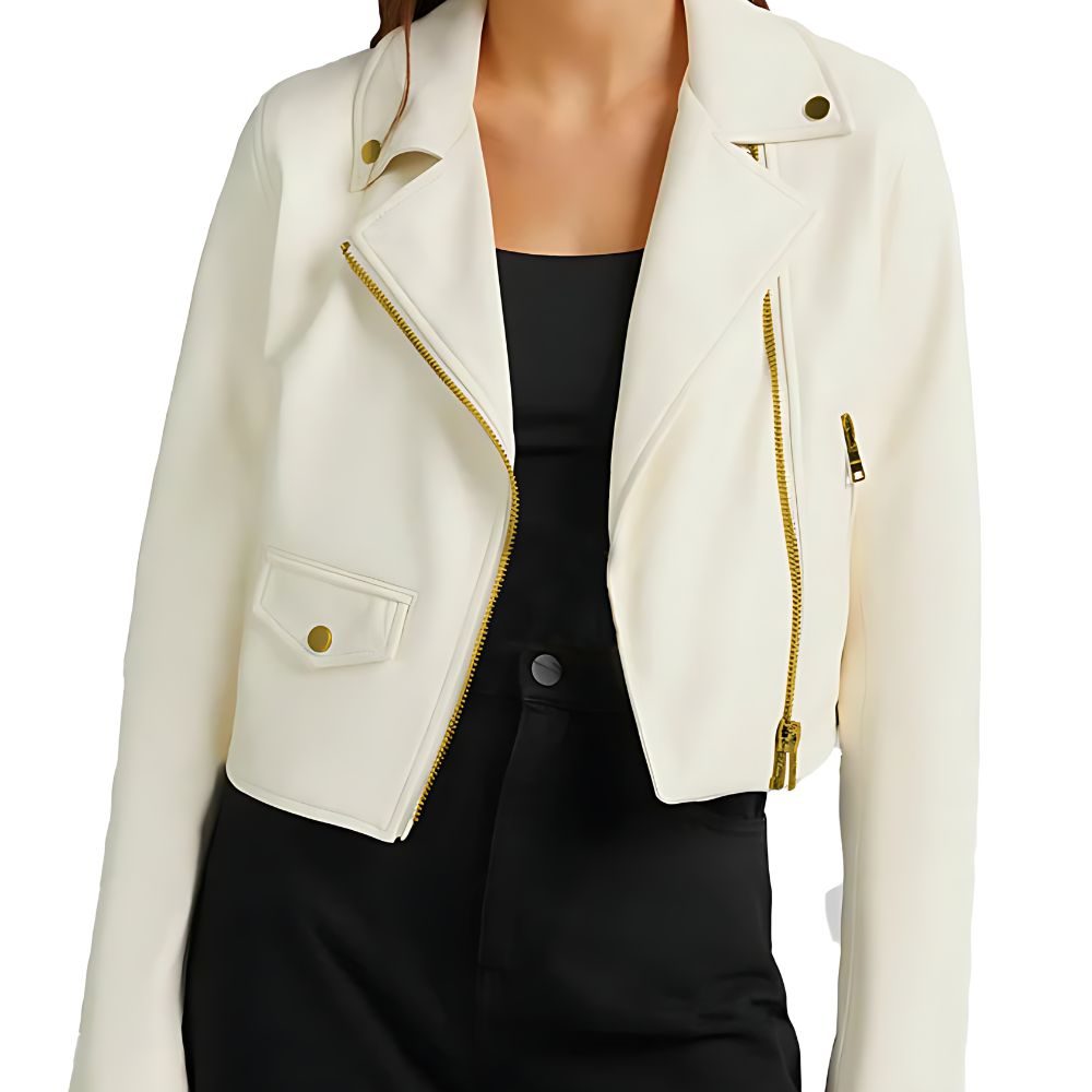 Women Vixen Moto White Leather Jacket