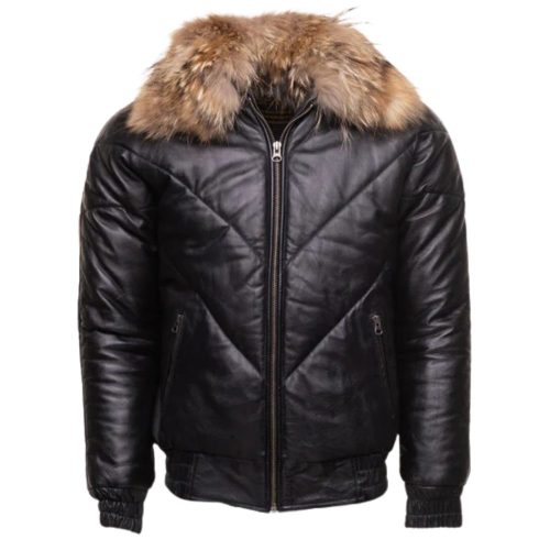 Women Bomber style Puffer Winter Leather Jacket