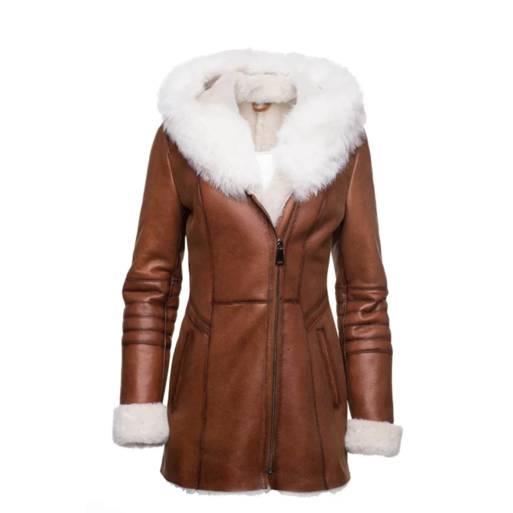 Women's Brown Leather Fur Lined Jacket