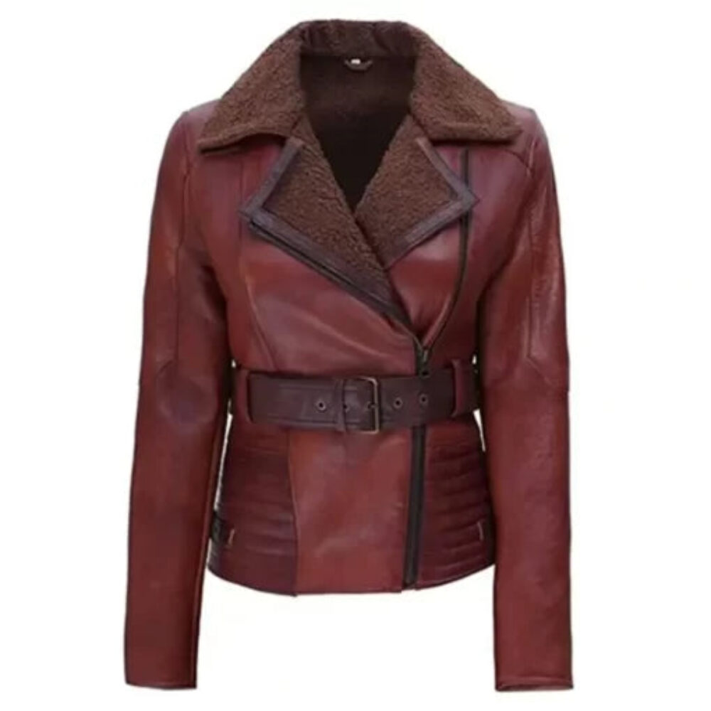 Womens Dark Brown Shearling Leather Jacket