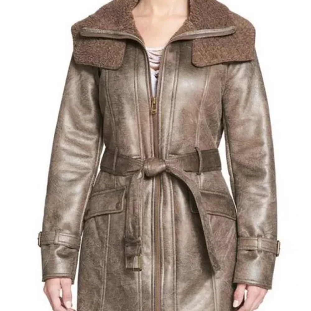 Women's Leather Shearling Duster Coat