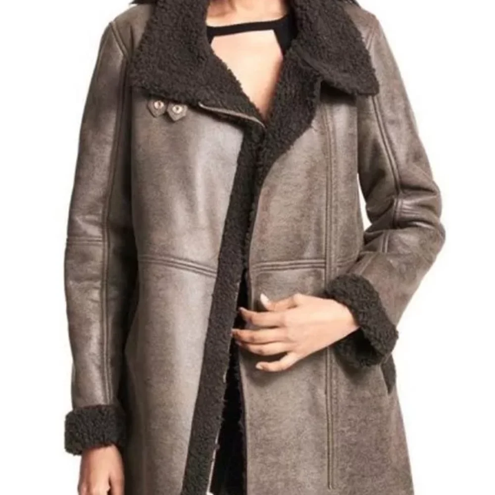 Women's Shearling Asymmetric Zipper Leather Coat