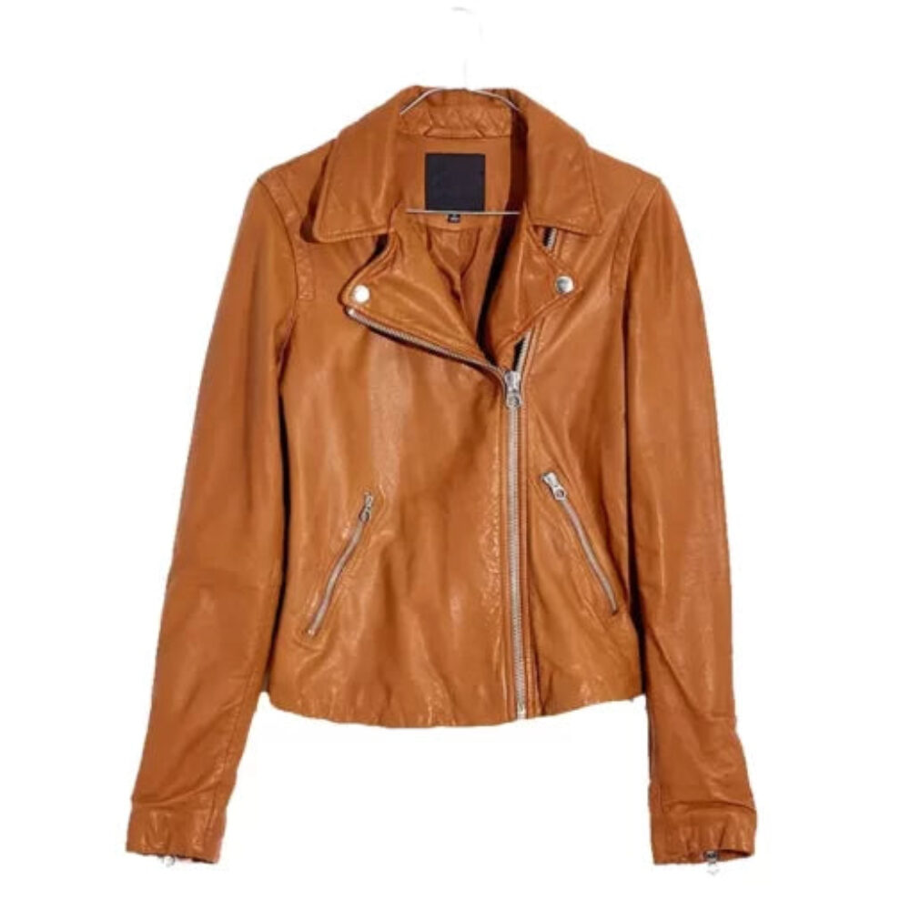 Womens Tan Brown Biker Leather Jacket
