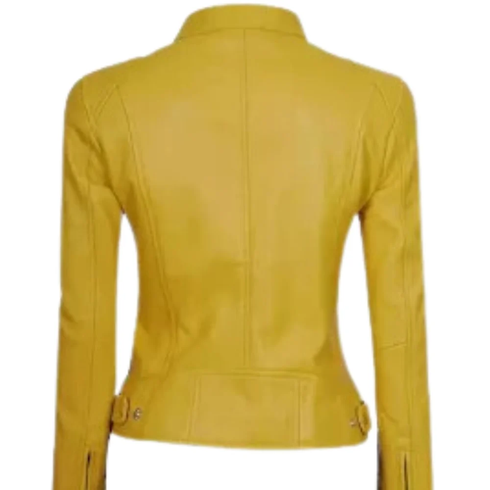 Womens Yellow Leather Biker Jacket style 2