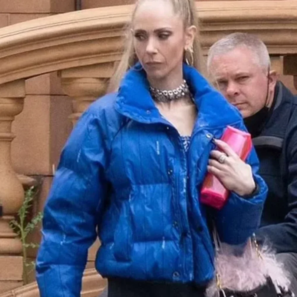 Juno Temple Women's Blue Puffer Jacket