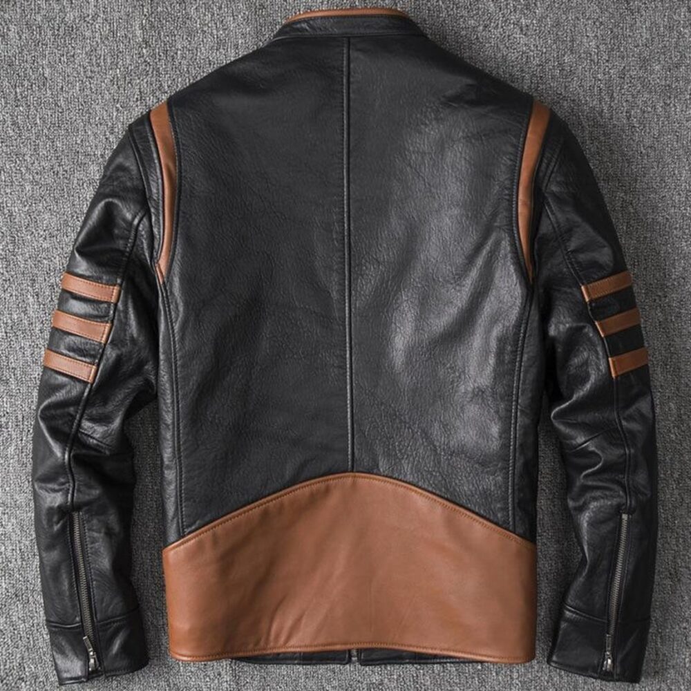 X-men Striped Inspired Black Biker Leather Jacket Costume