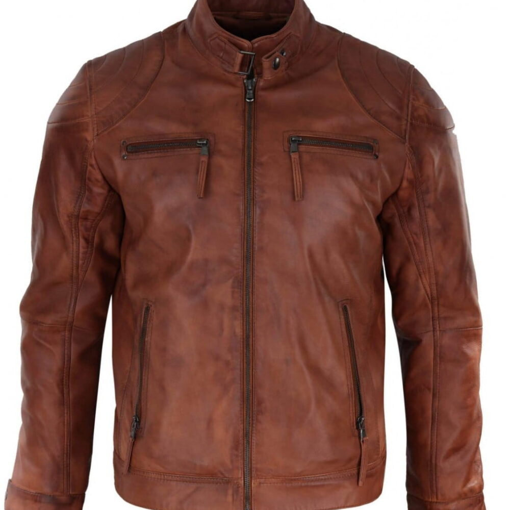 Men's Tan Brown Biker Leather Jacket
