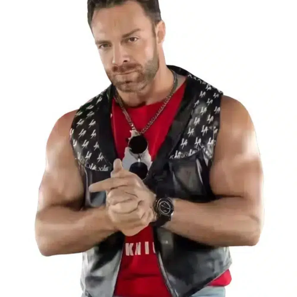 LA Knight WWE Black Leather Vest