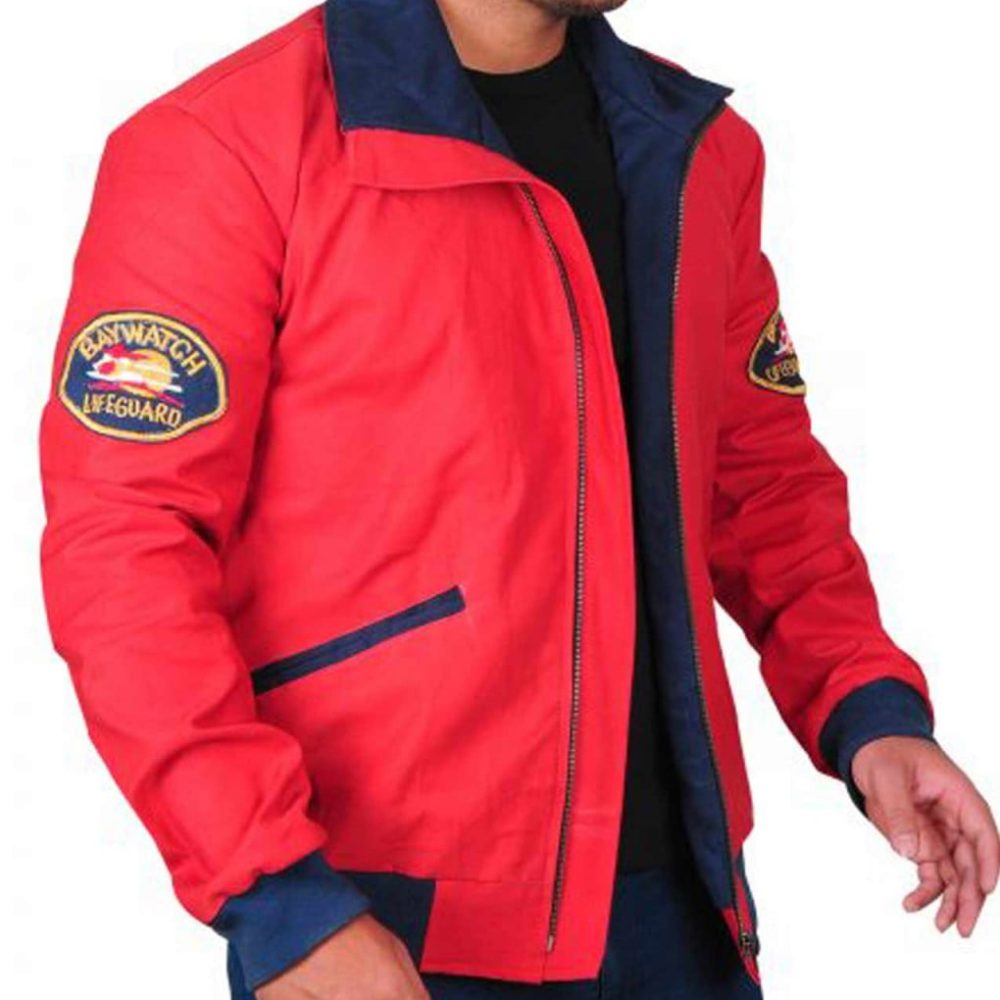 David Hasselhoff Baywatch Life Guard Cotton Red Bomber Jacket