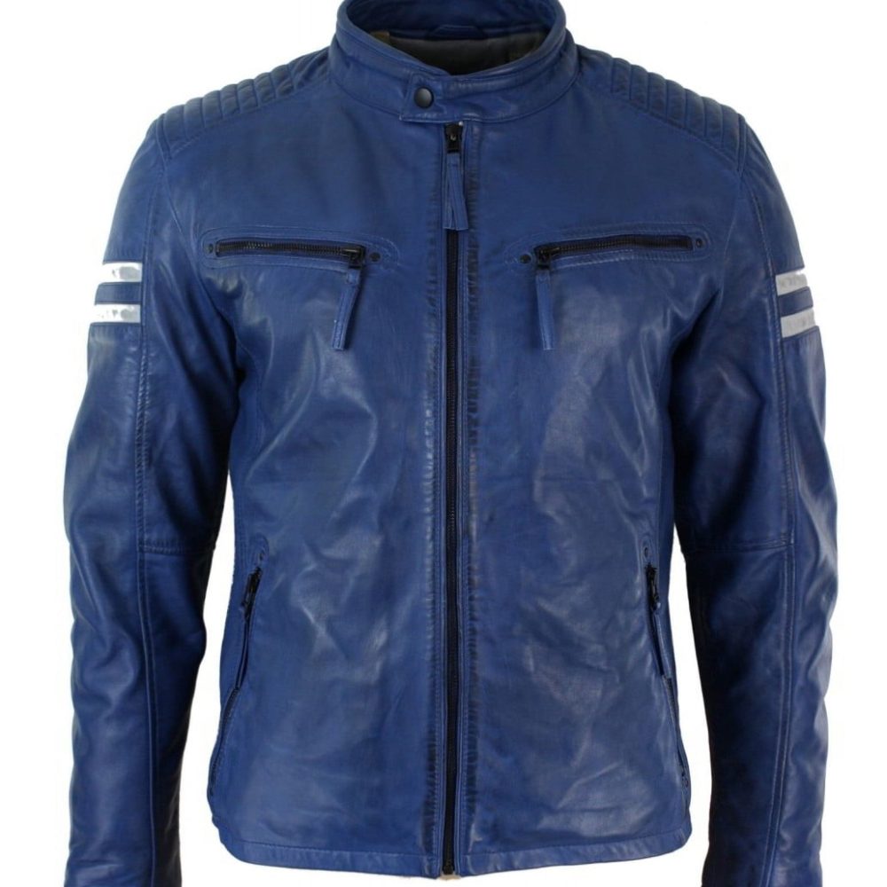 Aviatrix Blue Striped Bomber Motorcycle leather Jacket
