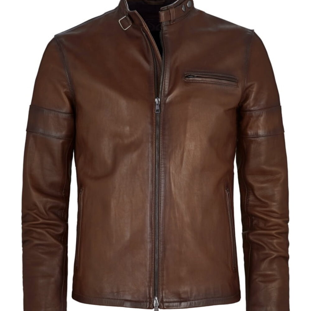 Brown Tone Mens Biker Real Leather Jacket